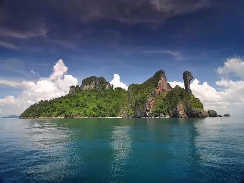 Crystal clear waters around Chicken Island, a popular snorkeling spot on Krabi tours