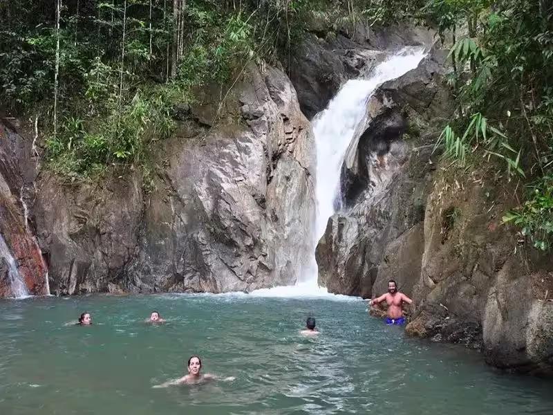 Beautiful waterfall in the jungle near Phuket, a stop on the adventure tour